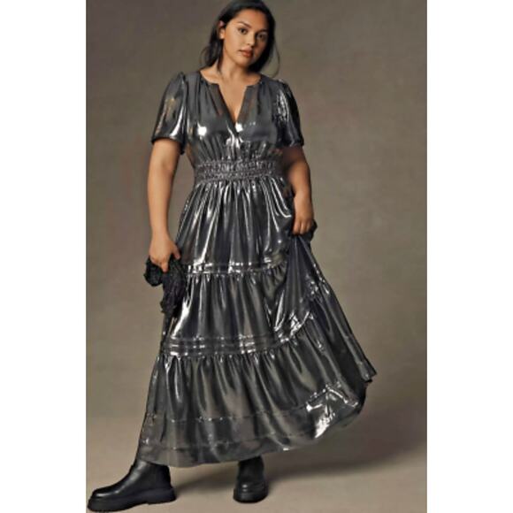 Anthropologie Dresses & Skirts - Anthropologie Somerset Shine Maxi Dress in Metallic Silver size 3X